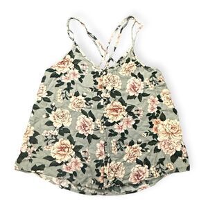 AMERICAN EAGLE Women’s Sage Green Pink Floral Strappy Cami Tank Top Size Medium